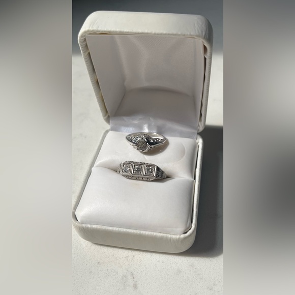 Antique 14k WG 1920s Art Deco Cocktail Ring Set - Picture 2 of 8